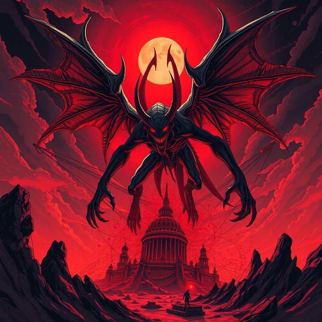 Terrifying Demon in Anime Style Dark Fantasy