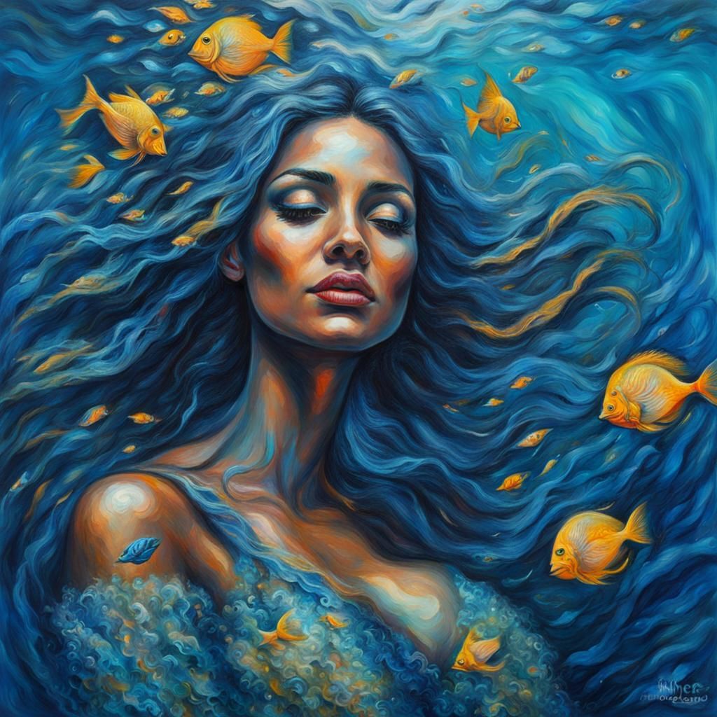 Blue Woman in Love, Impressionistic Acrylic Painting