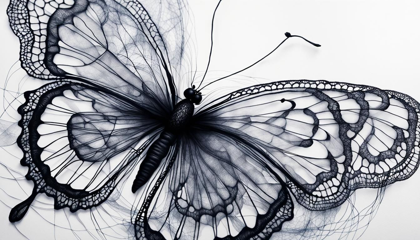 Ethereal String Butterfly in Surrealist Ink Wash