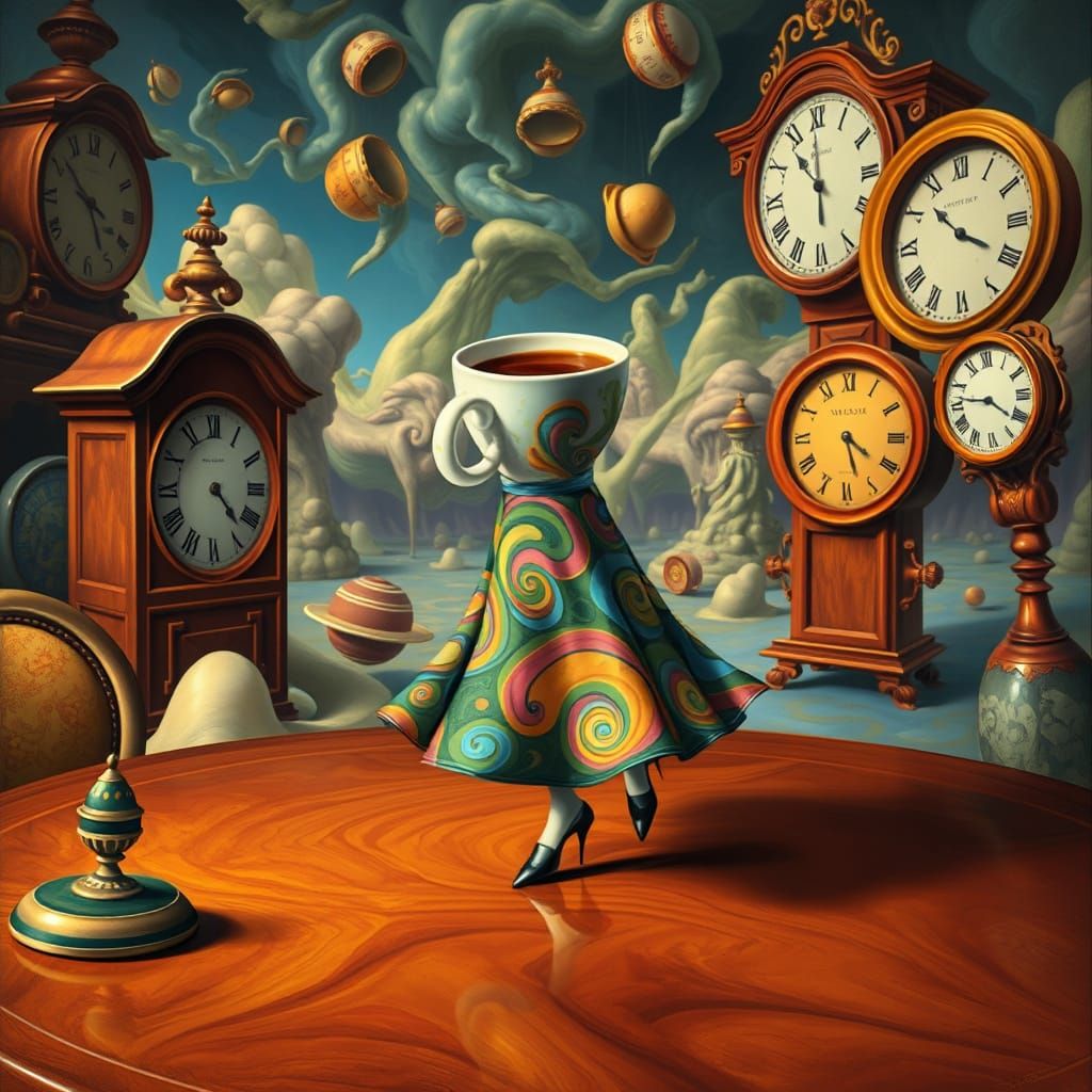 Coffee Dancer in a Dreamlike, Surreal Scene