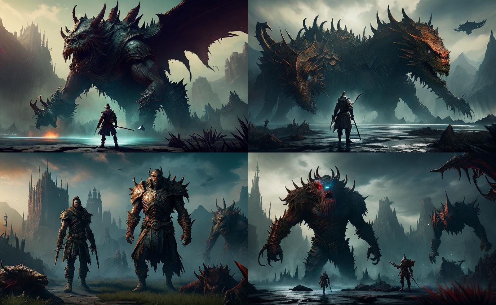 Lone warrior surrounded by monsters