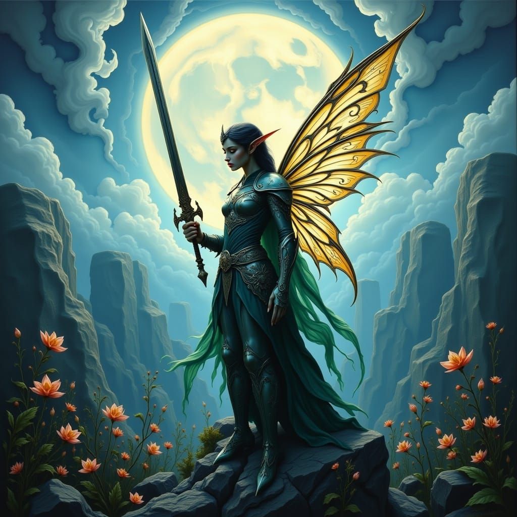 Ethereal Victory in a Surrealist Landscape