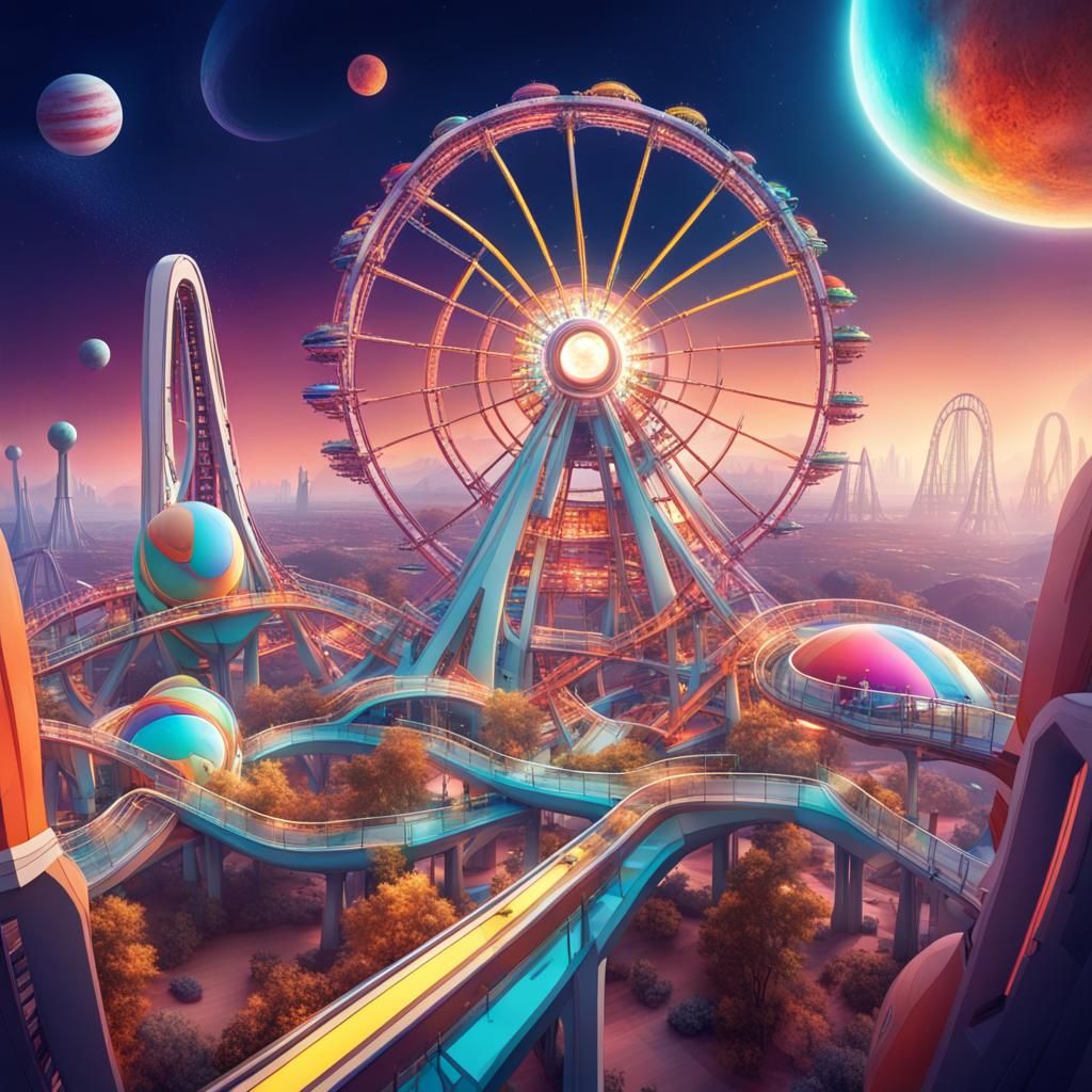 Colorful Futuristic Theme Park in Space