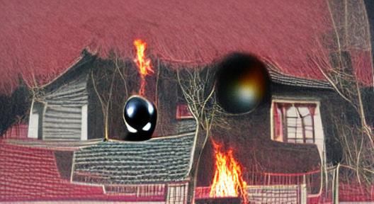 Eerie Black Orb in Front of Burning House