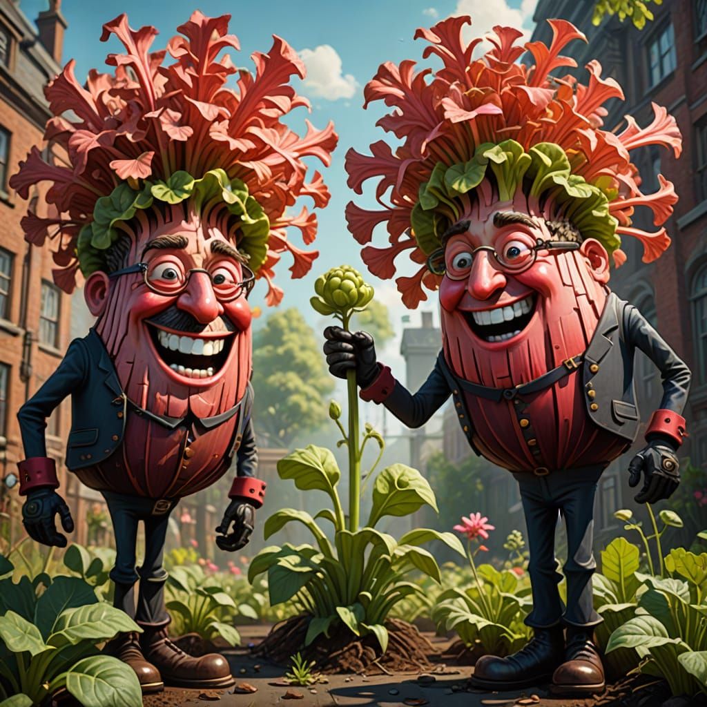 Victorian Rhubarb Plant Twins in Steampunk Style