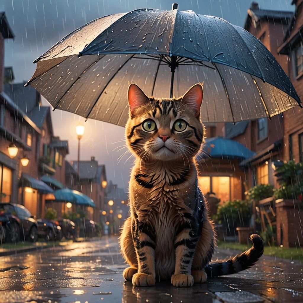 Cat in Rain: Pixar-Style 3D Concept Art