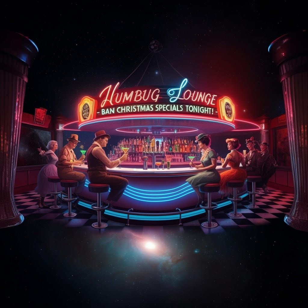 Surreal Bar Floats in Cosmos, 1950s Nostalgia Meets Cosmic W...