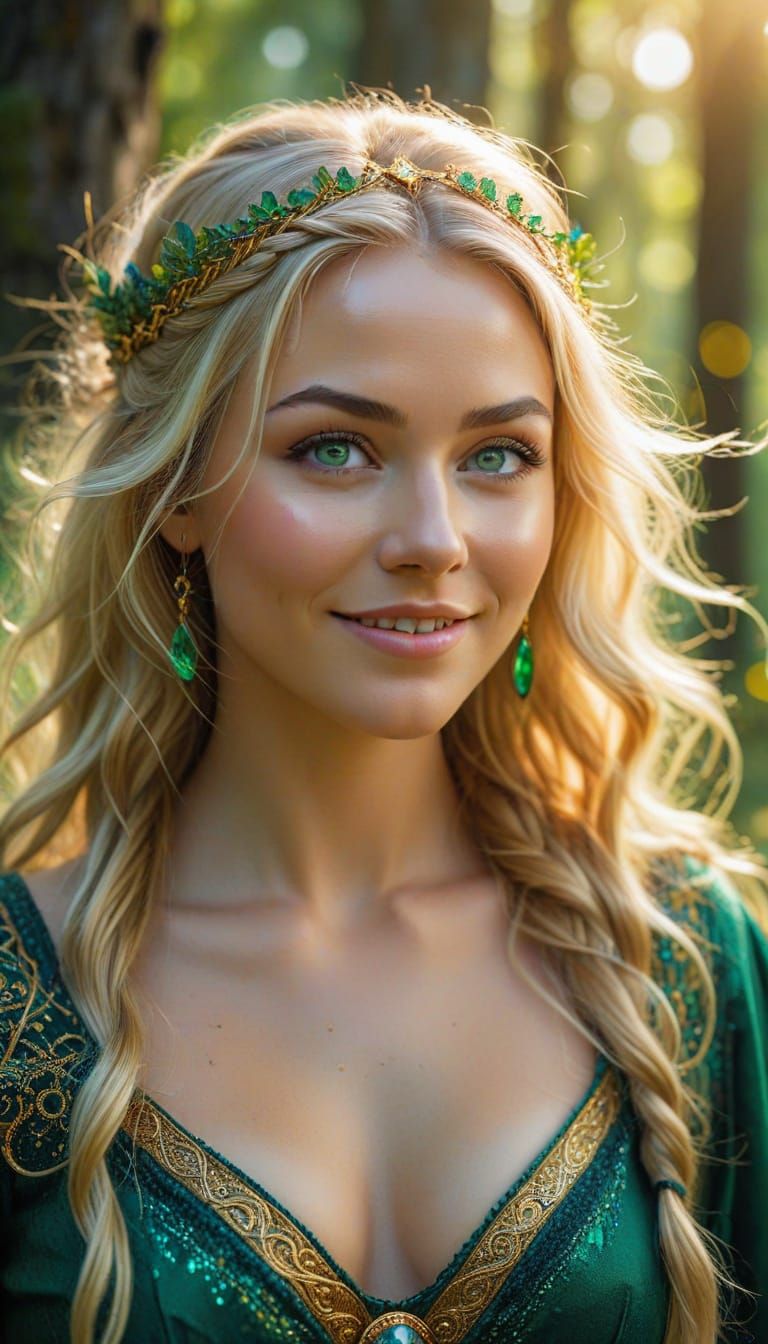 Norse Goddess in Magical Forest, Watercolor Art