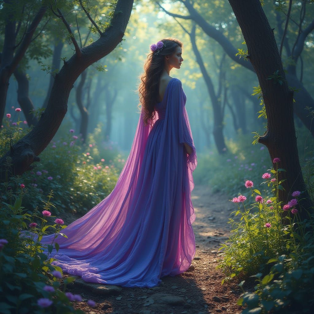 Mystical Forest Woman in Dreamy Ethereal Style