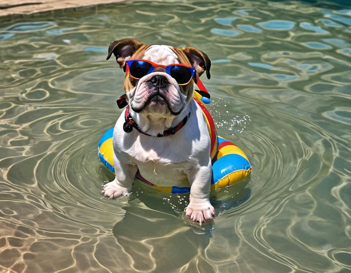 Bulldog Puppy Pool Party: Comical Sunglasses Fun