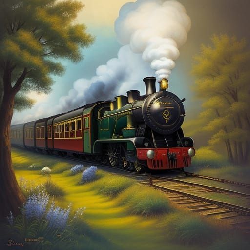 Whimsical Children's Railway Scene in Needlefelt Style