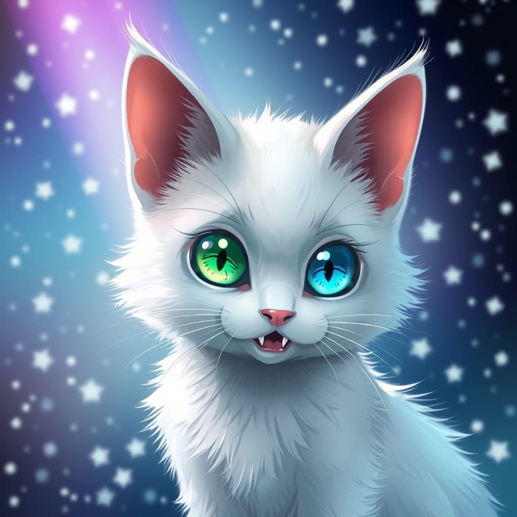 Enchanted Celestial Cat with Heterochromia Eyes