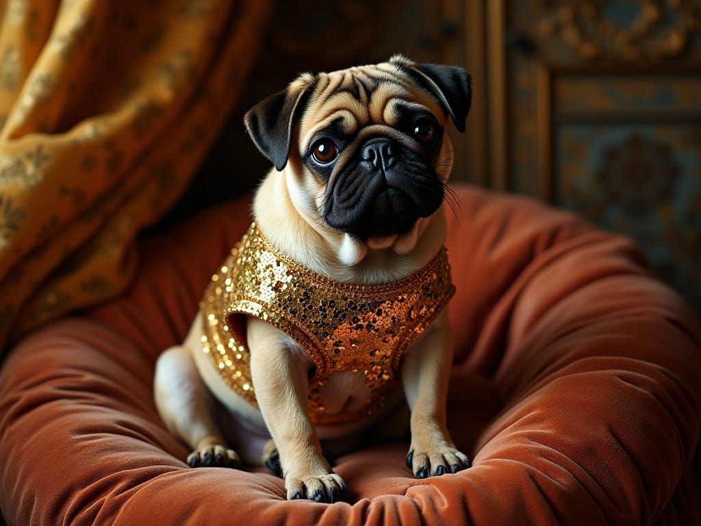 Luxurious Pug Portrait in Sequin Attire