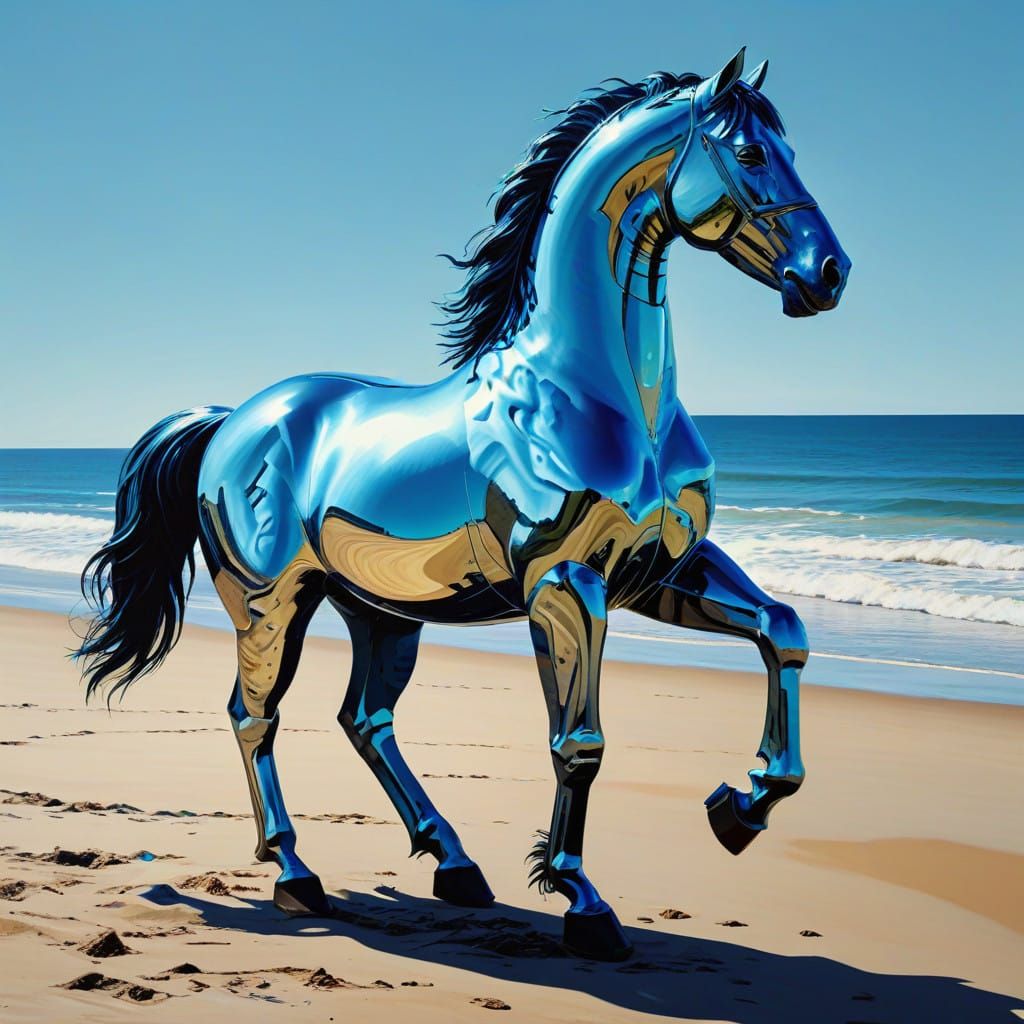 Pop Art Cubist Horse on Seashore