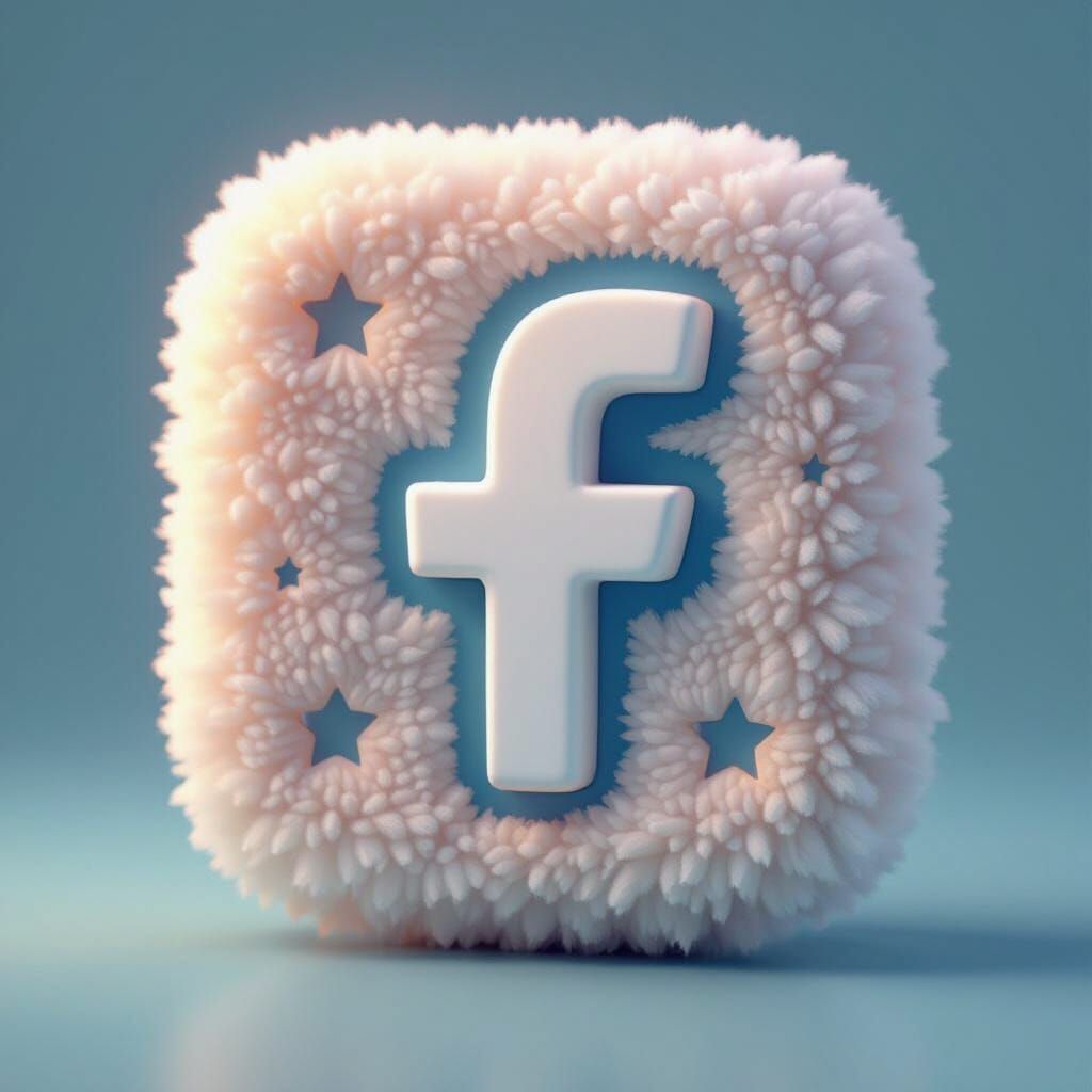 Fluffy 3D Facebook Lite Icon in Kawaii Style
