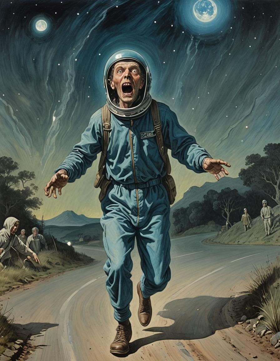 Terrified Man Abducted by Blue Alien, Victorian Style