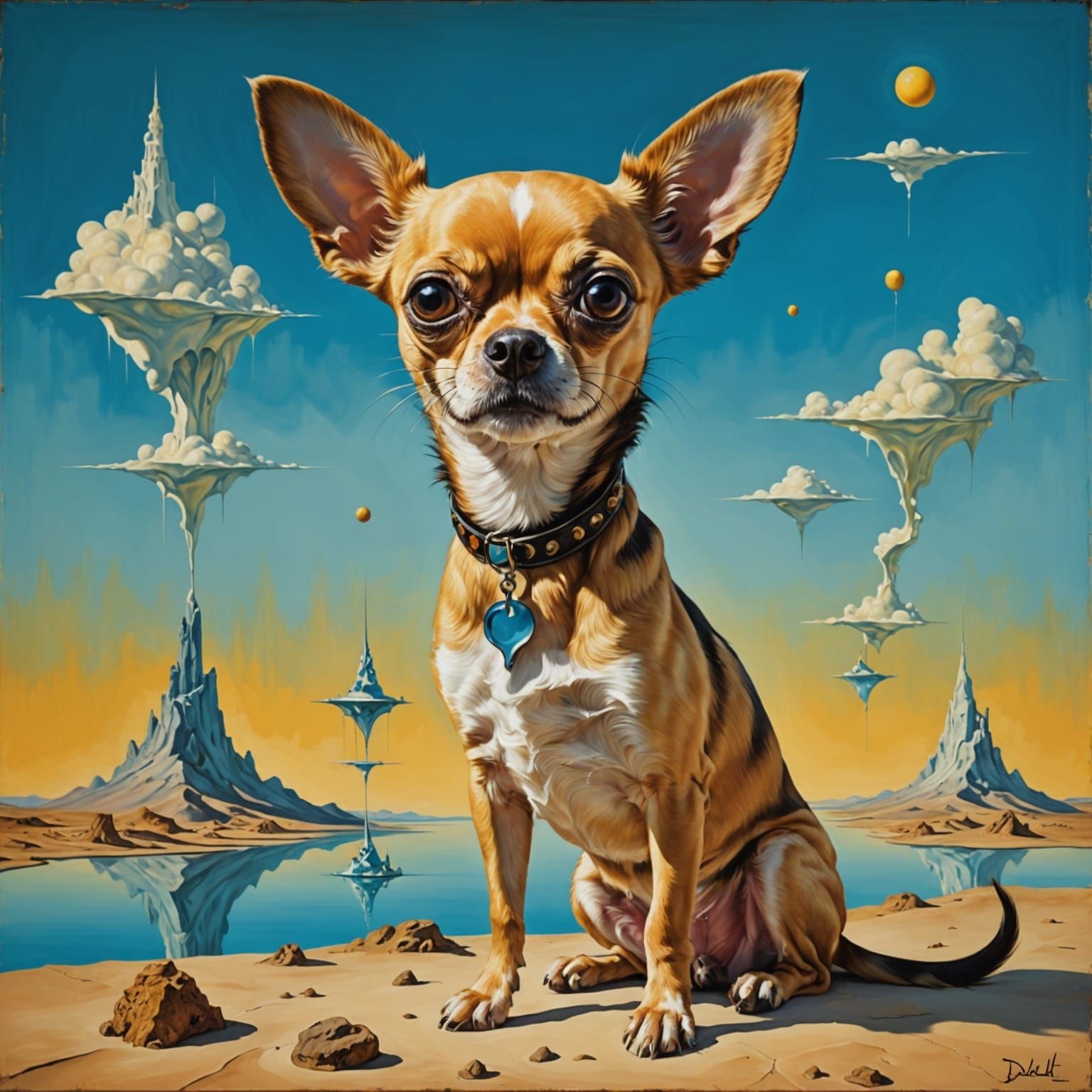 Surreal Dali-Inspired Scene with a Chihuahua