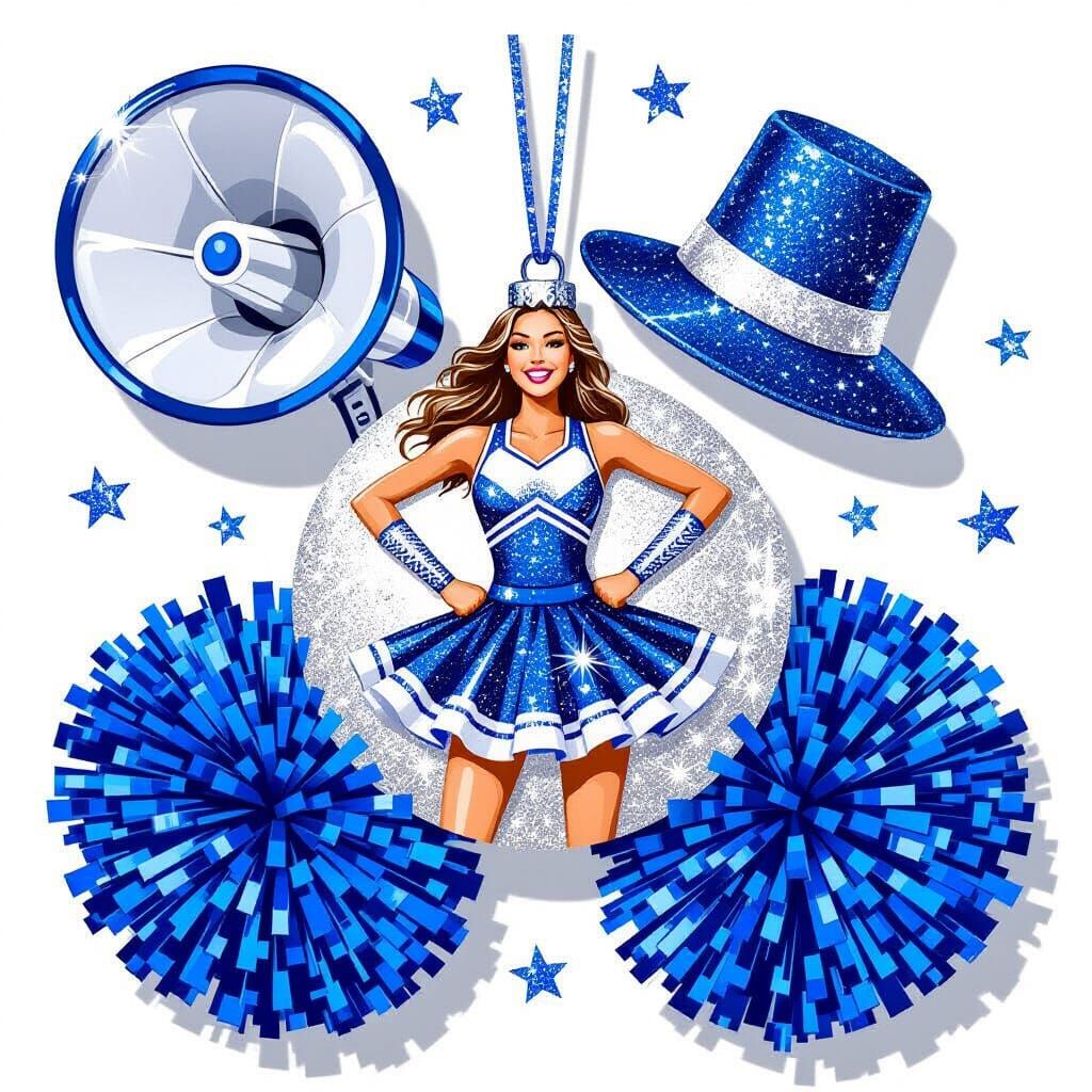 Glitter Cheerleader Ornament with Pom-Poms and Megaphone