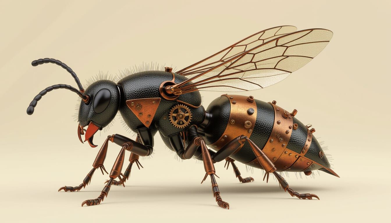 Steampunk Insect Warrior in Detailed Mechanical Armor