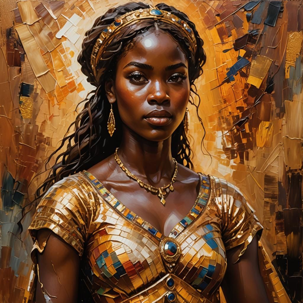African Princess Portrait in Neo-Impressionist Style