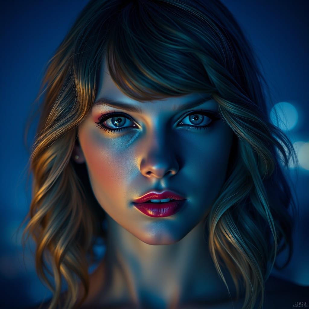 Taylor Swift in Melancholic Portrait with Art Nouveau and Co...