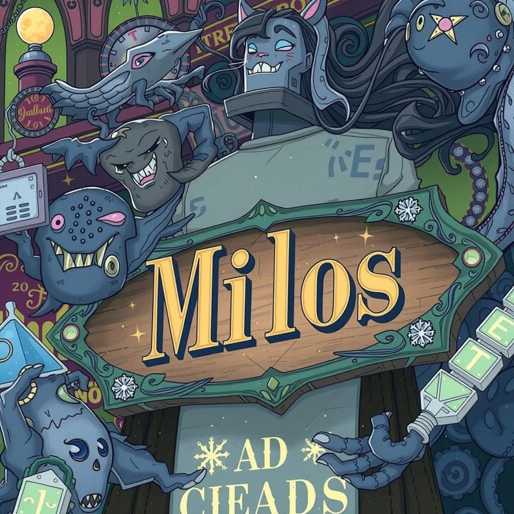 Mystical Figure Texts in a Dreamlike Carnival at Dusk