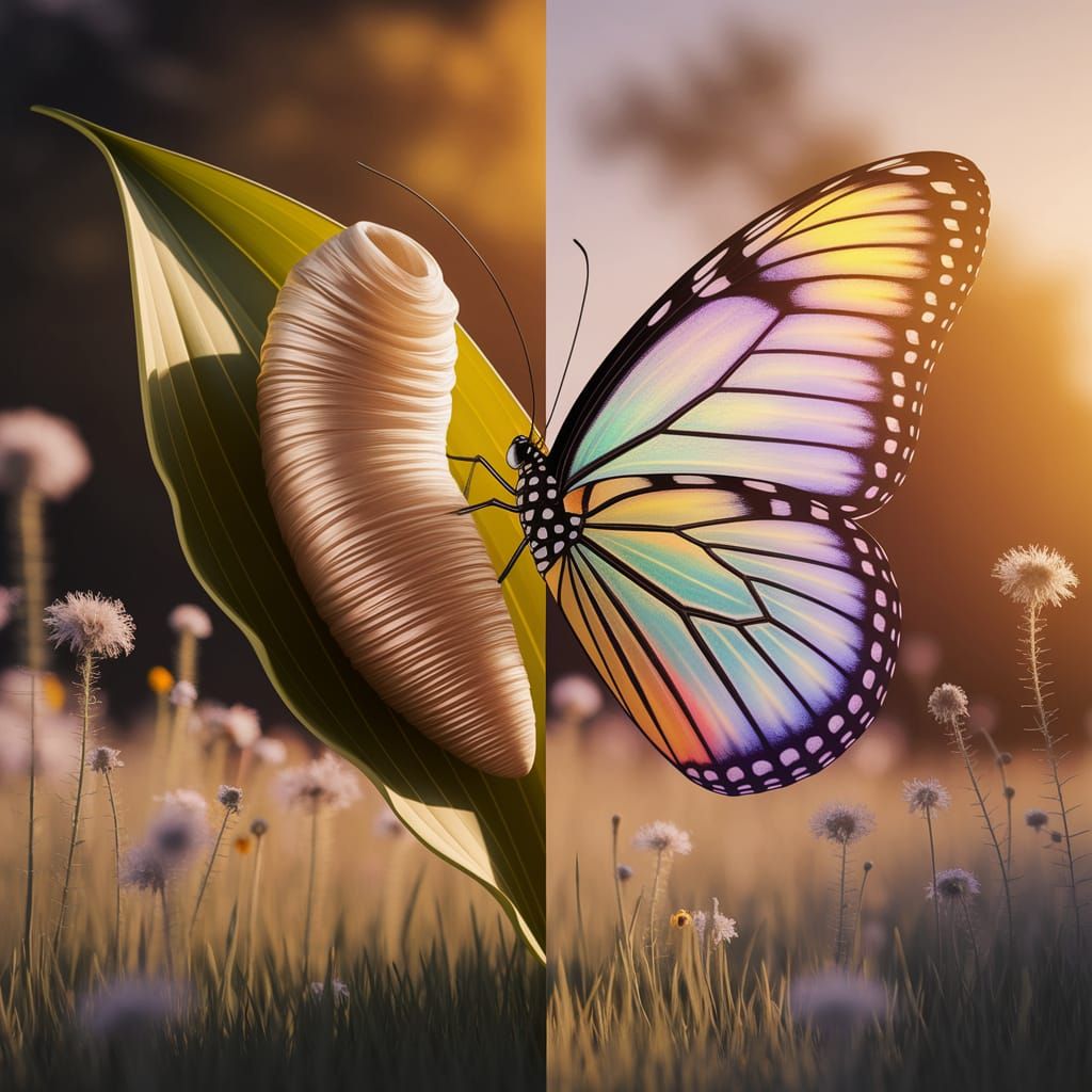 Cocoon and Butterfly Wing: Split Composition in Digital Art