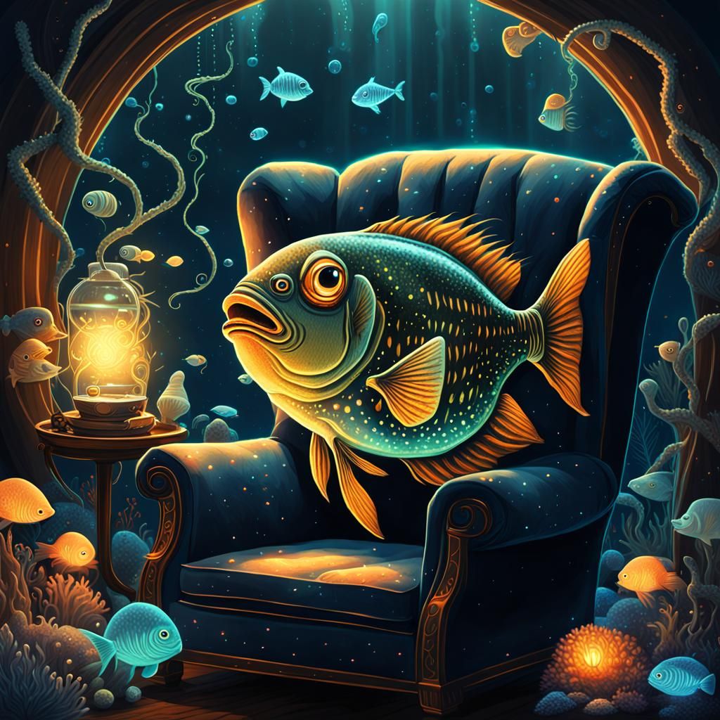 Bioluminescent Fish Contemplates the Deep, Digital Art