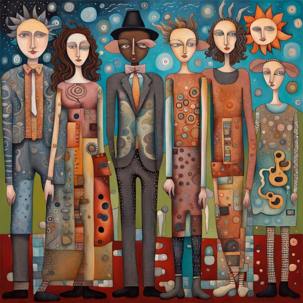 Whimsical Friends in Outsider Art Style