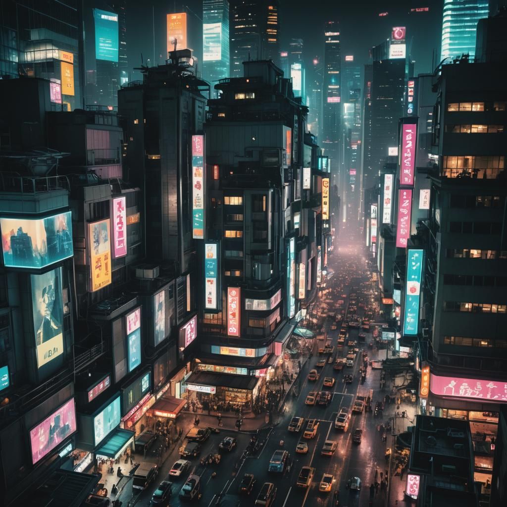Cyberpunk Metropolis at Night: Cinematic Film Still