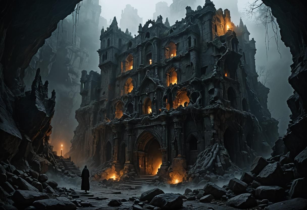 Eerie Gothic Structure in Surrealist Style