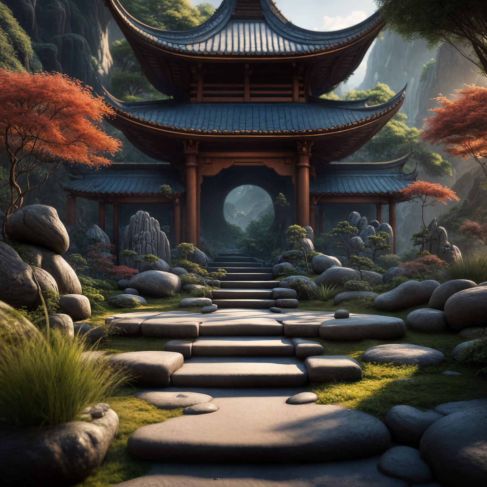 Detailed Zen Garden Digital Matte Painting