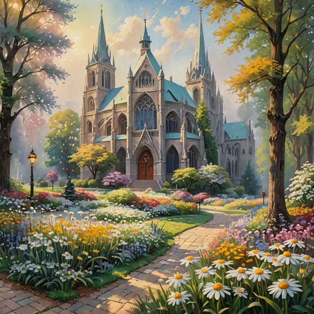 Cathedral with Flowers in Impressionistic Style