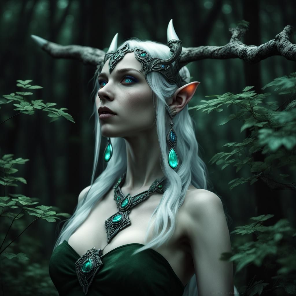 Eldarin Druid with Glowing Eyes in Grove