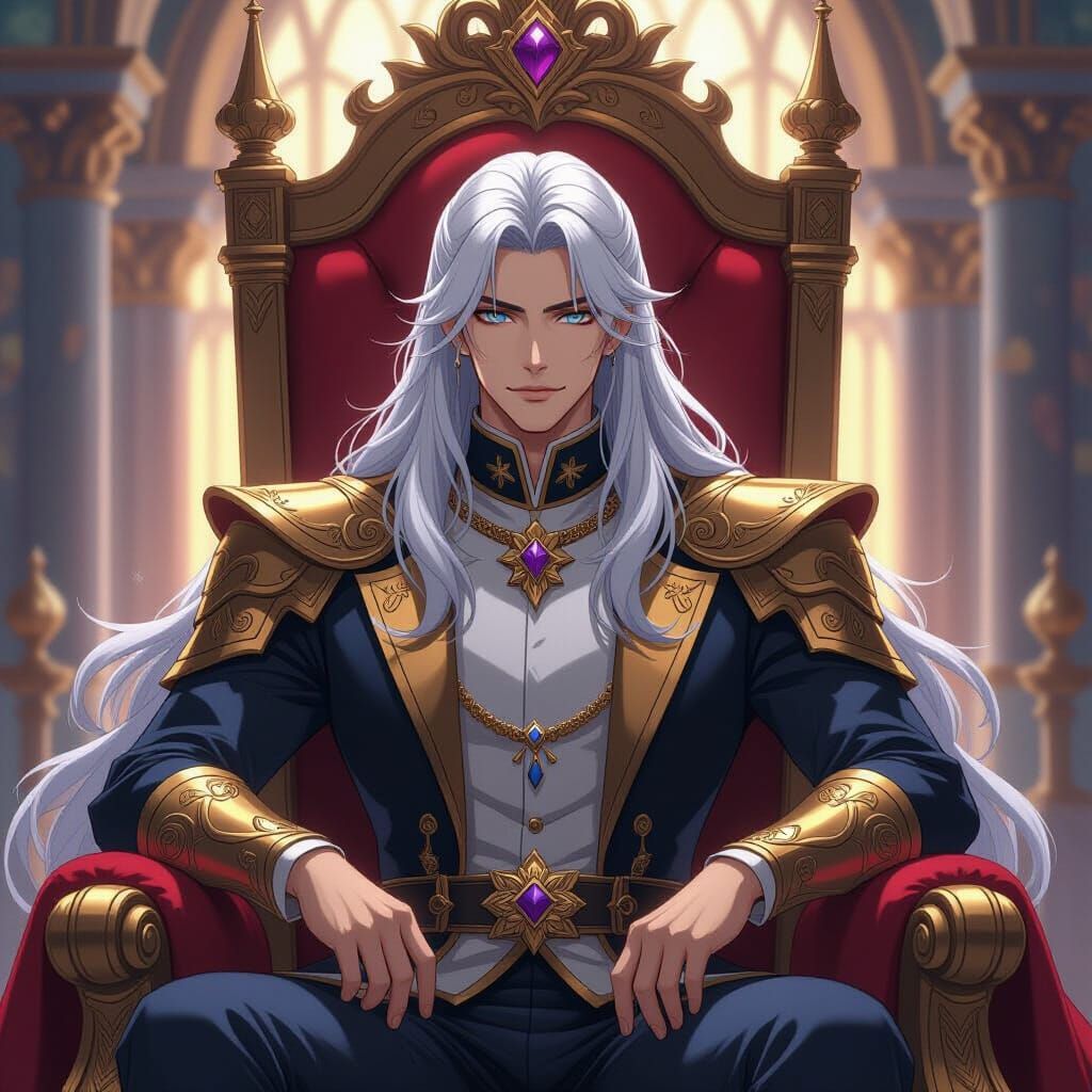 Anime Prince in Ornate Throne Room