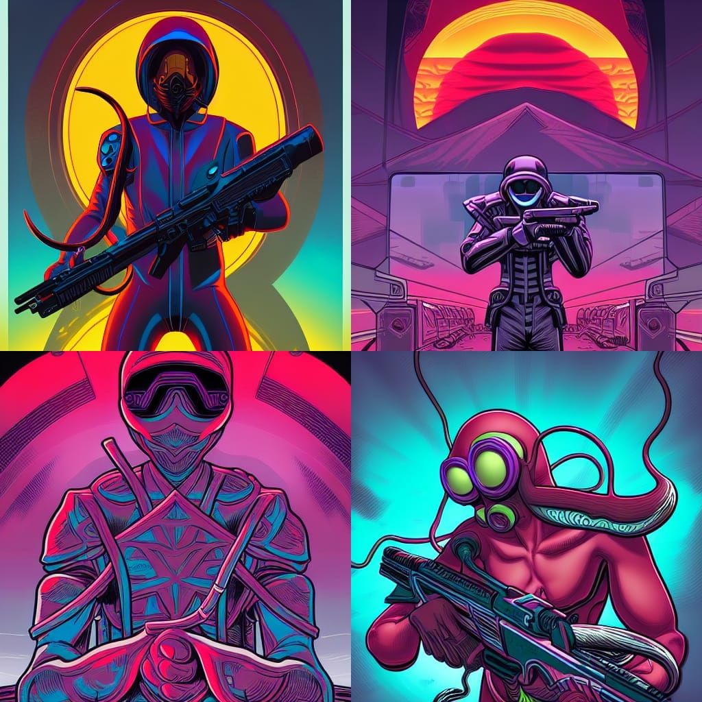 Squid Game Guard in Comic Book Synthwave Art