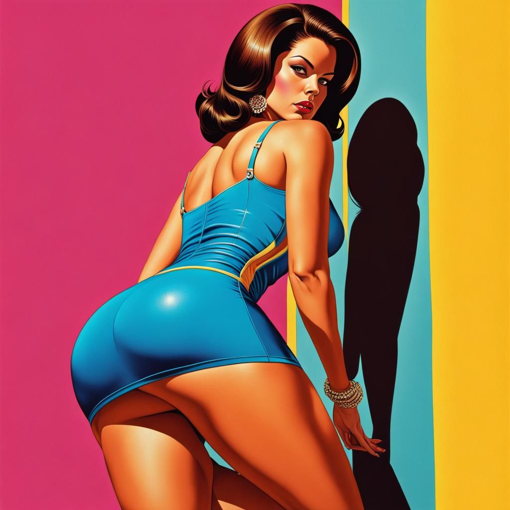 Brunette Housewife in 1970s Pop Art Style