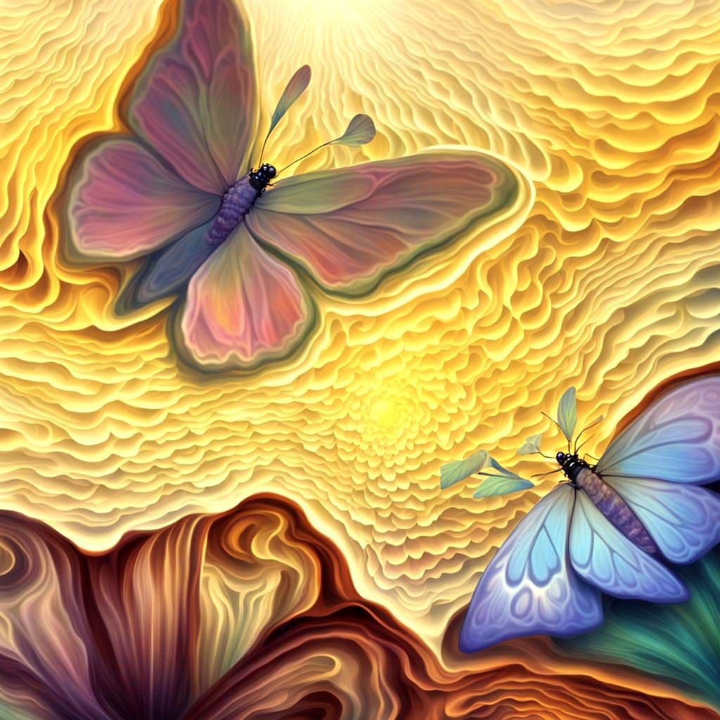 Butterfly Creates Space-Time Ripples Above Flowers