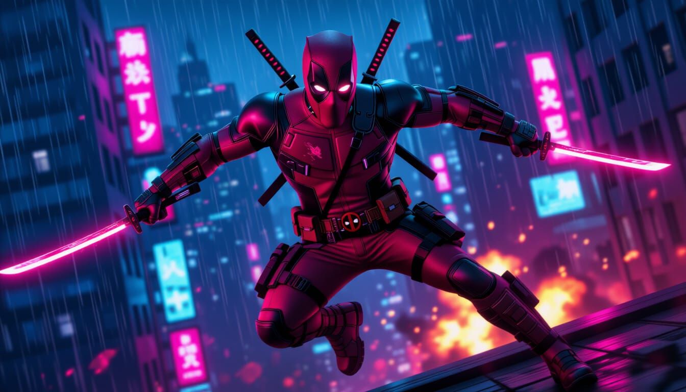 Cyberpunk Deadpool in Neon City