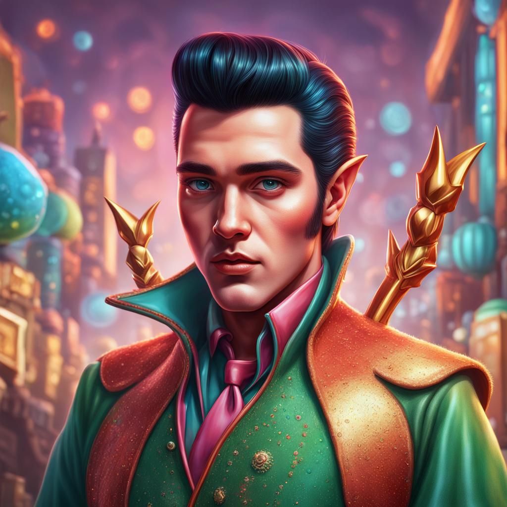 Elvis as Elf in Candyland Art Style