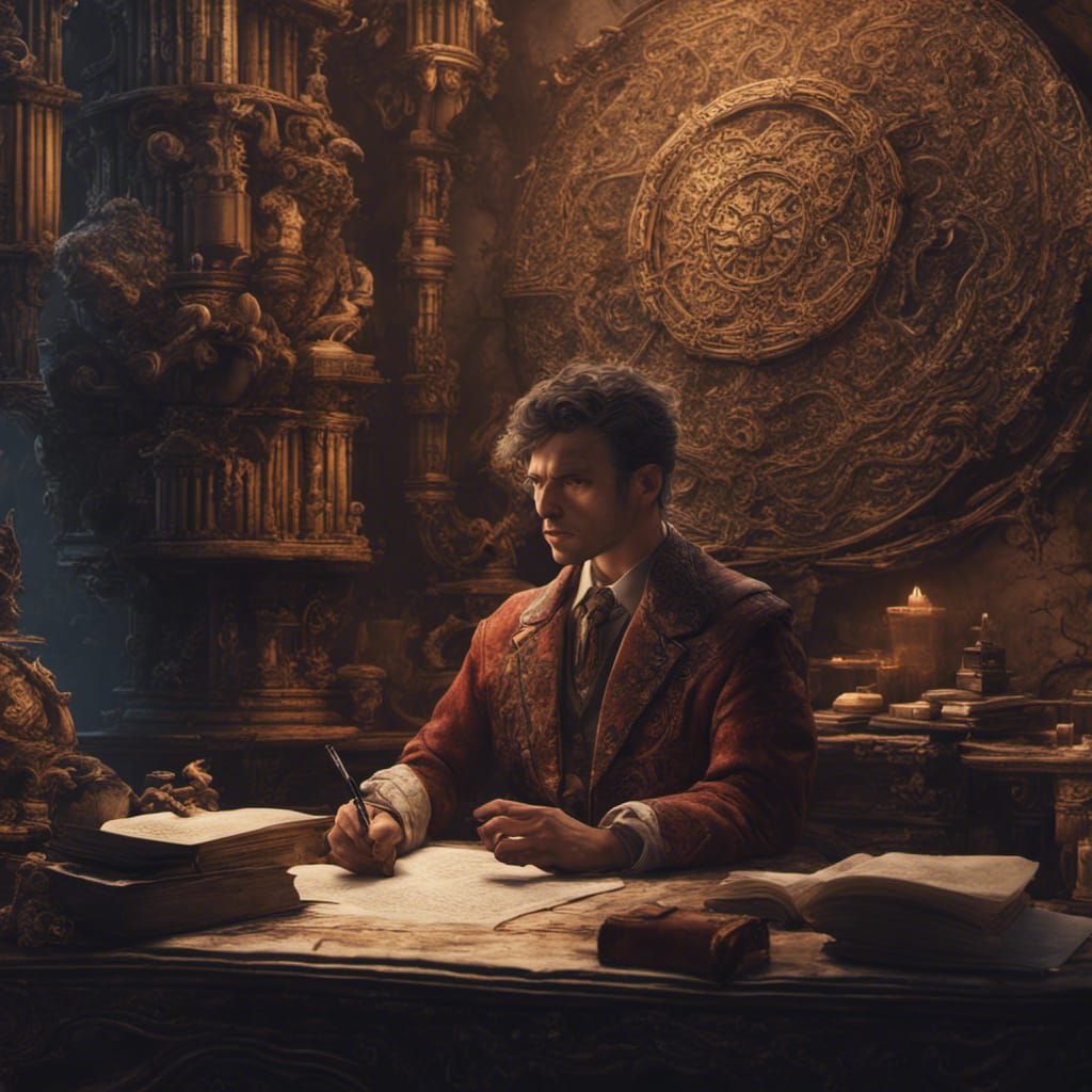 Writer in Deep Thought: Detailed Matte Painting