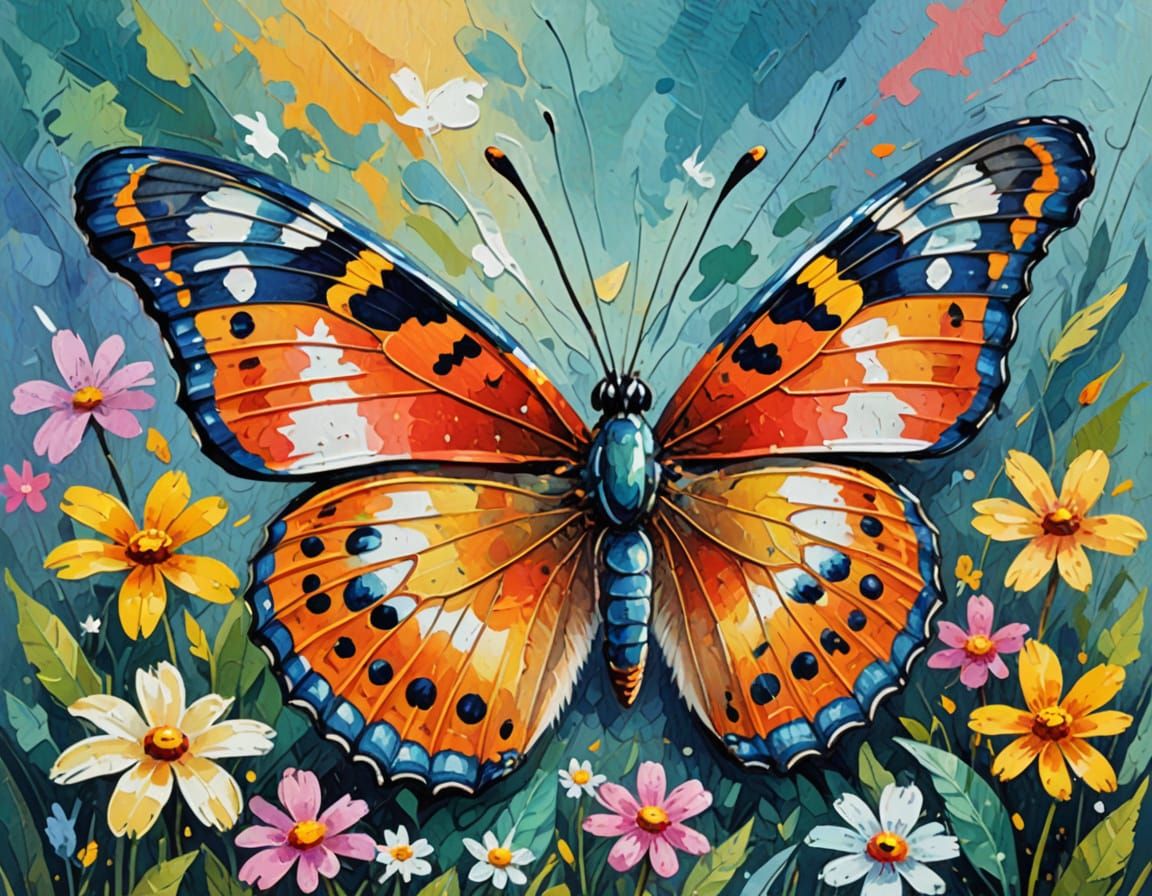 Confused Butterfly in Gouache Style