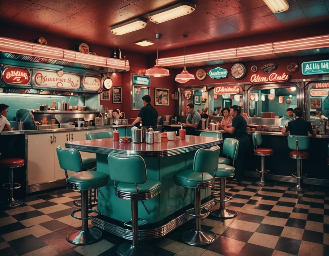 1950's American Diner: A Cinematic Film Still