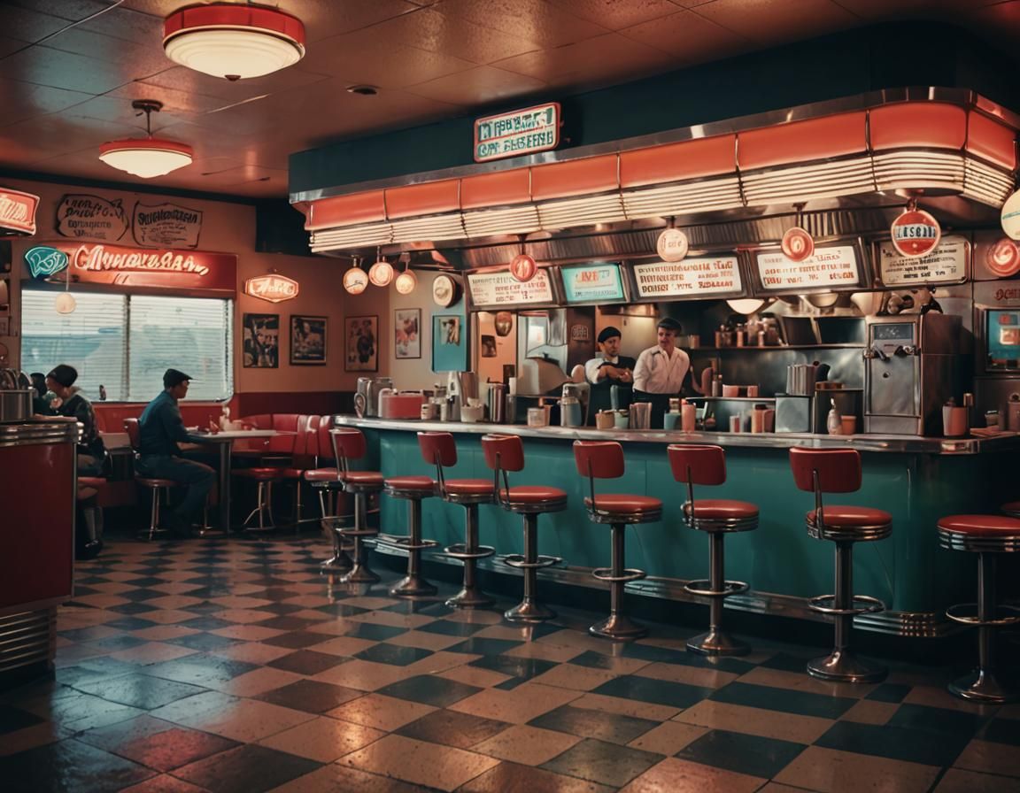 Nostalgic 1950's American Diner Scene