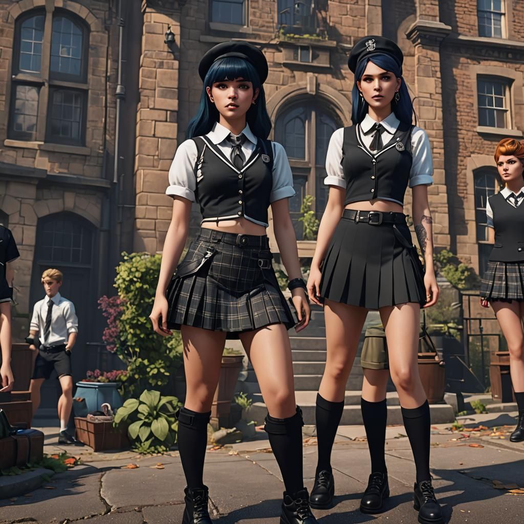 Goth Transgender Schoolgirl in Detailed Matte Painting