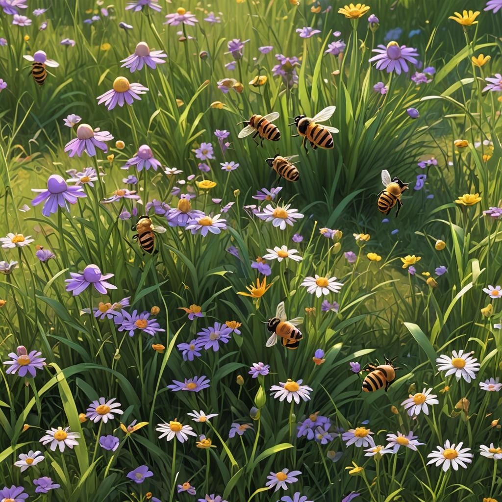 Summer Meadow Scene in 3D Digital Art Style