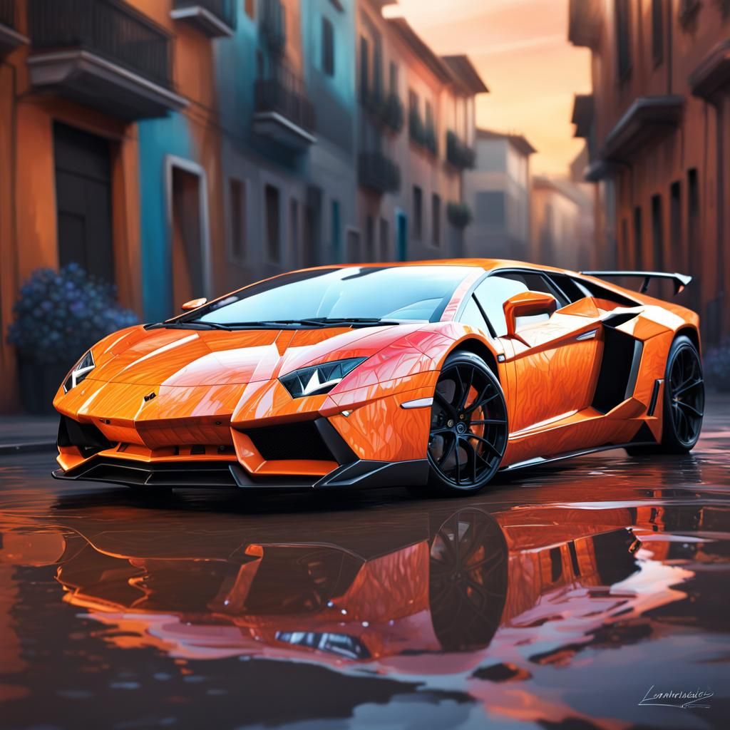 Hyperrealistic Lamborghini Aventador in Splash Art Style