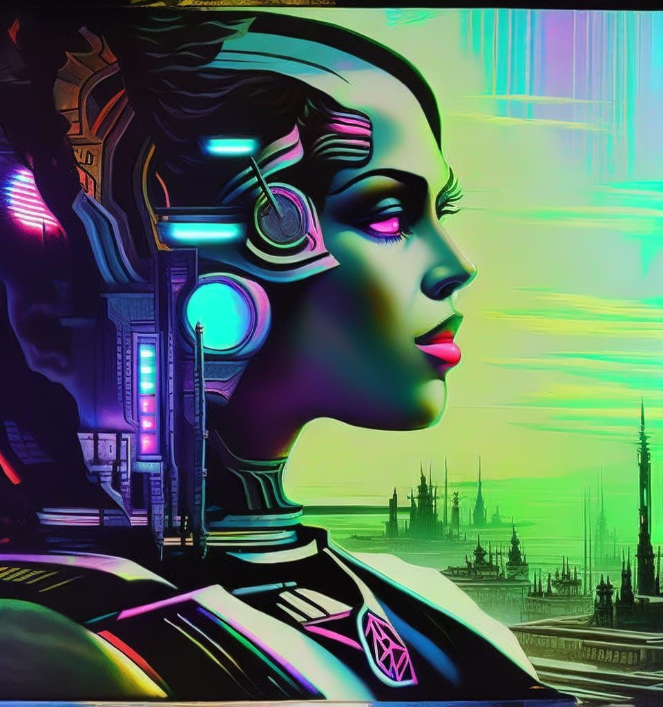 Cyberpunk Queen: Detailed Iridescent Biopunk Portrait