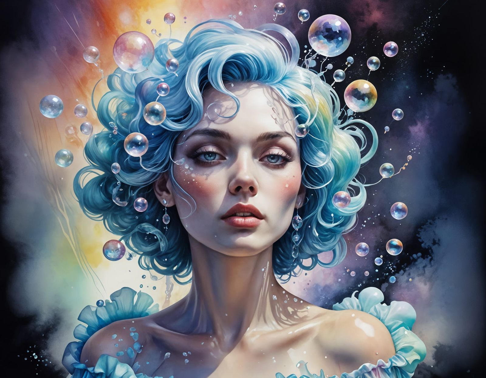 Opalescent Bubble Queen in Dreamcore Watercolor