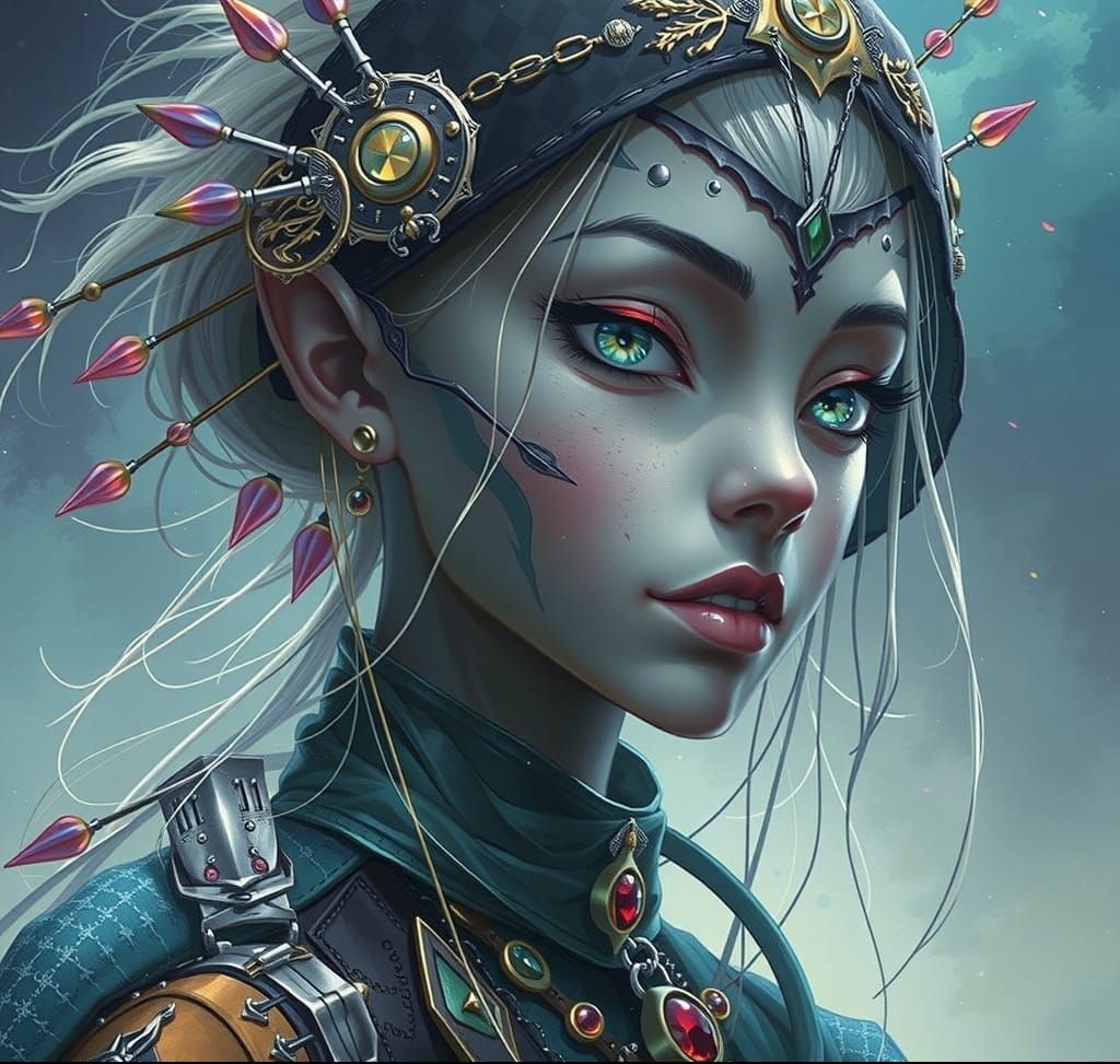 Alluring Dark Elf with Red Eyes in Shadow